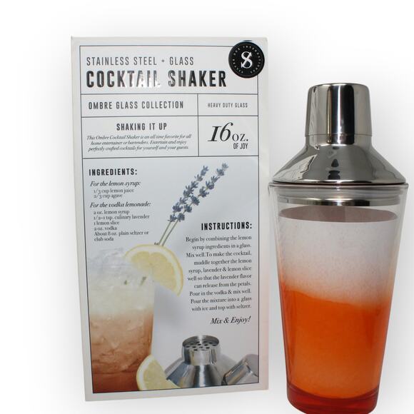 NEW Cocktail Shaker 16 oz Orange Ombre Glass StainlessSteel Gift - Picture 11 of 12